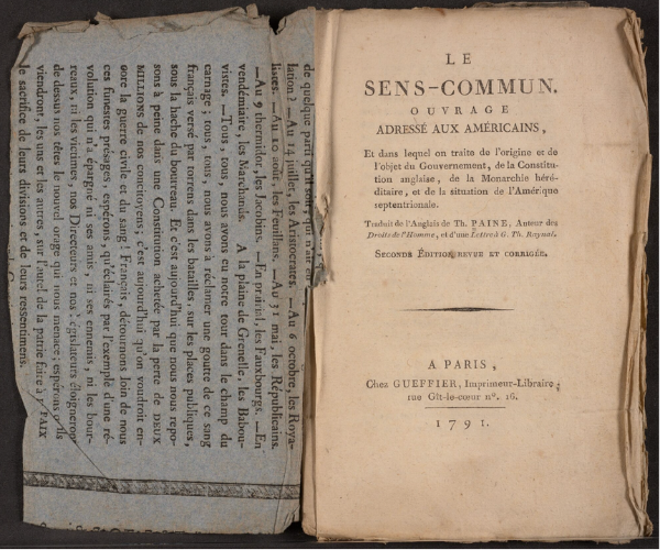 French copy of Thomas Paine's Common Sense book